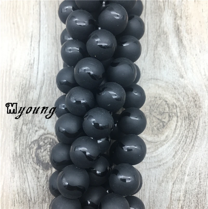 

Бисер из оникса, гладкие круглые Агаты с полированным приподнятым зерном, просверленные шарики для ожерелий MY1438, 15,5 дюйма