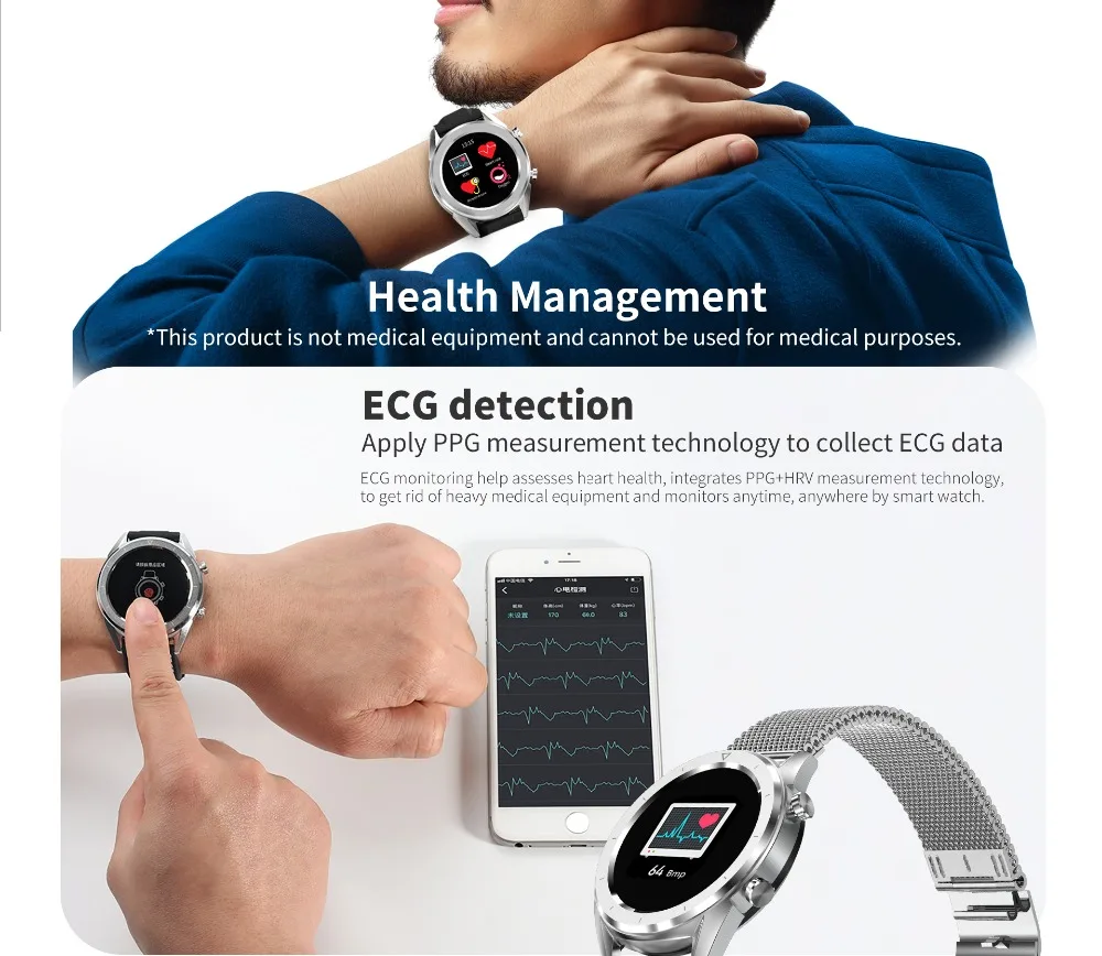696 DT28 мужские Смарт часы IP68 Водонепроницаемый ECG Монитор артериального давления