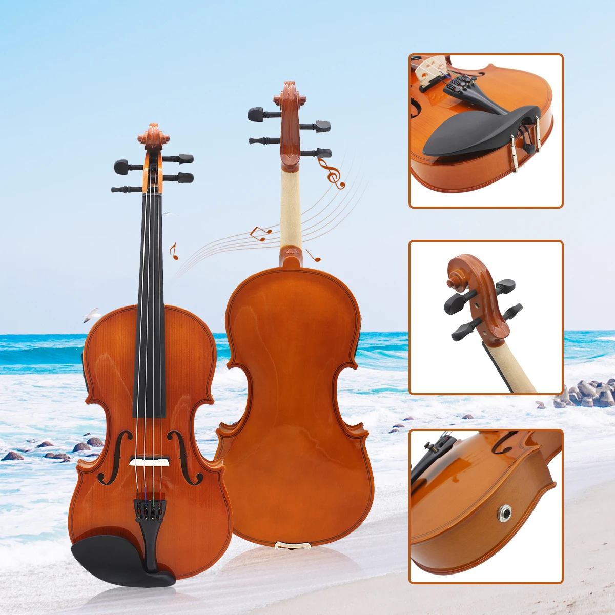 

Full Size 4/4 Solid Basswood Electric Acoustic Violin With Violin Case Bow Rosin Strings Accessories