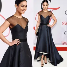Черный, красный ковер Платья знаменитостей посмотрите на дешевое Назад атласная из прозрачной ткани Рубашка с короткими рукавами взлетно-посадочной полосы Длинные Вечерние вечернее платье