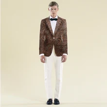 coffee color printed paisley flowers men’s casual corduroy cotton jacket custom tailor made male MTM bespoke coat 2018 VA