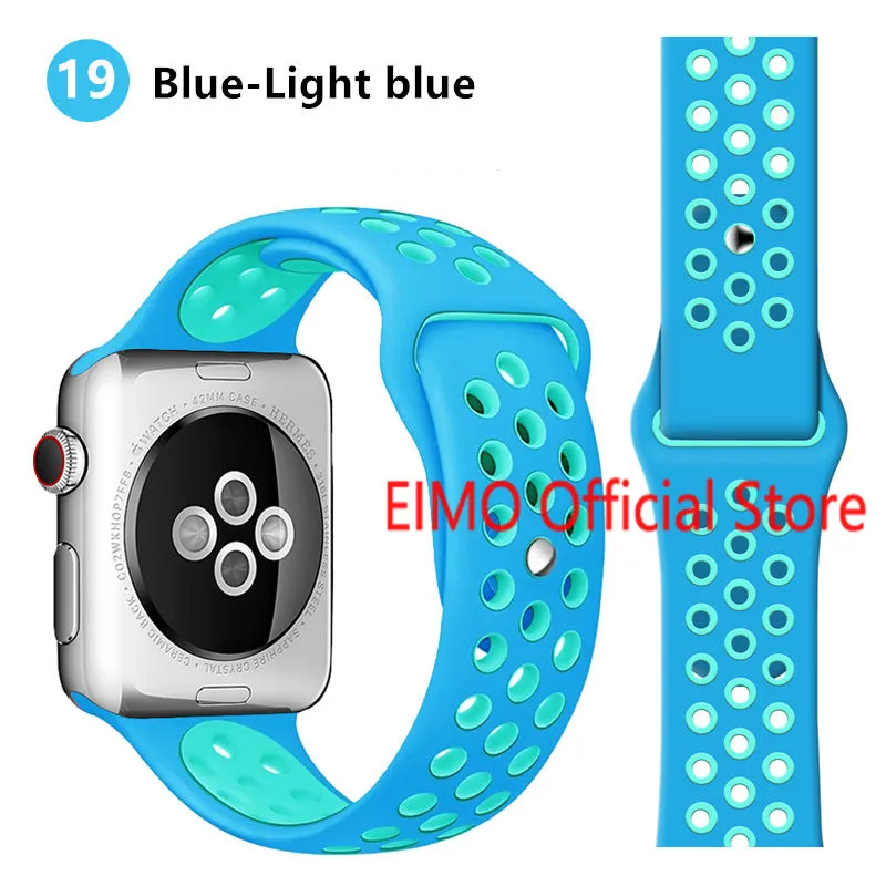 Ремешок для Apple Watch, 44 мм, 40 мм, 42 мм, 38 мм, iwatch series 5, 4, 3, 2, 1, спортивный силиконовый браслет, ремешок для часов, аксессуары для часов - Цвет ремешка: blue light blue