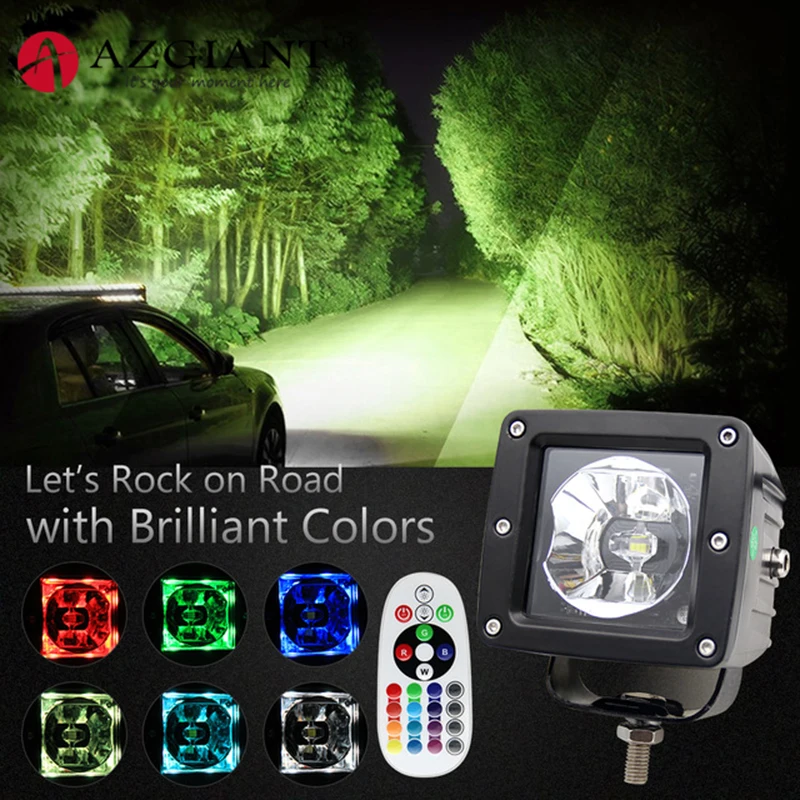 

AZGIANT 6500k 15W LED Work Light Waterproof IP67 High Intensity MKR Chip + RGB Background Light for DC 12V 24V vehicles
