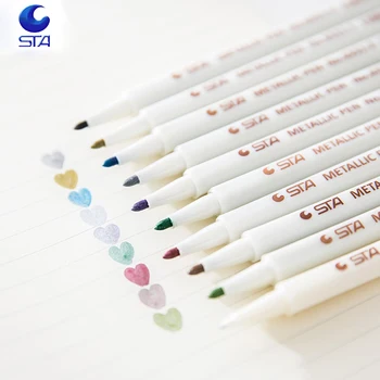 

STA 10Colors/Box 1-2 mm Metallic Marker Pen DIY Scrapbooking Crafts Soft Brush Pen Art Markers For Stationery School Supplies