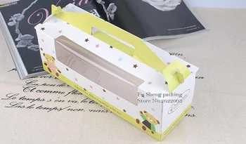 

Handle Long cake box with clear Window, Roll cake Packaging Boxes,cupcake biscuit cookie Packaging Box 50pcs/lot