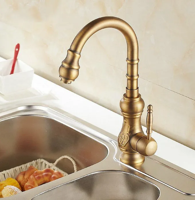 Antique Brass Single Lever Handle Swivel Kitchen Bathroom Sink Basin Faucet Mixer Taps  aan004