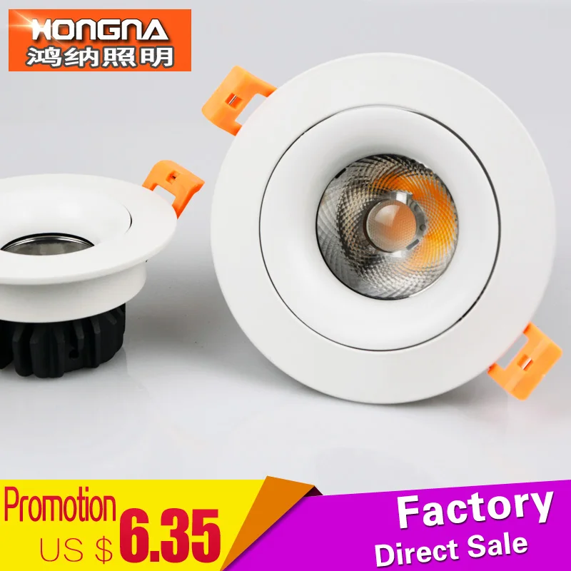 

Free Shipping Recessed LED Downlight COB 7W CREE LED Chip 220V New Arrival Angle Adjustable COB Downlight