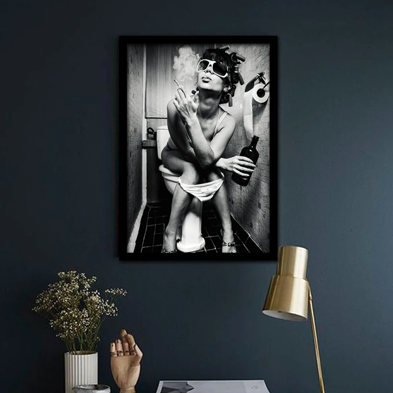 

Modern Black White Art Poster Wall Pictures Sexy Charming Woman Beauty Canvas Painting Toilet Pub Bar Home Decoration