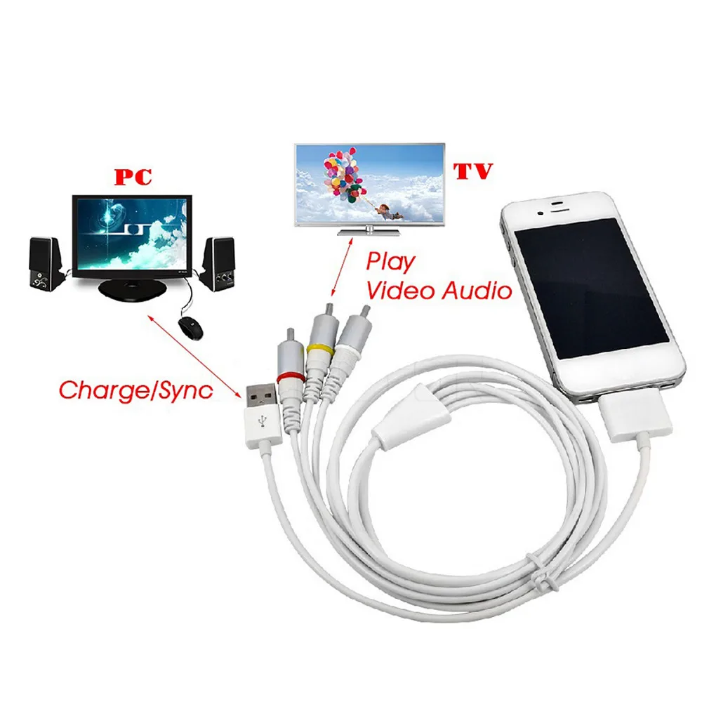 Композитный USB разъем док станции для тв RCA видео av кабель адаптер Apple iPad 2 3 iPhone