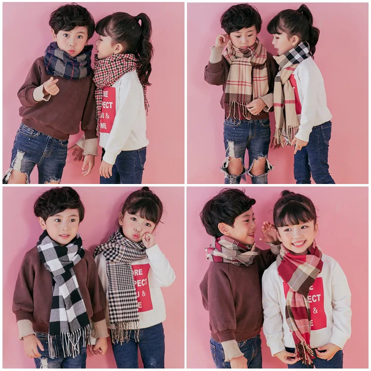 Autumn and winter Acrylic  Plaid scarf  children  thickening  Keep warm  Boys and girls  Parenting  Baby shawl