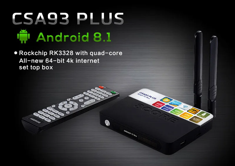 CSA93 Plus Android 8,1 ТВ приставка RK3328 Четырехъядерный 4 ГБ ОЗУ 64 Гб ПЗУ USB 3,0 Смарт медиаплеер 2,4G/5G двойной Wifi BT 4,0 телеприставка