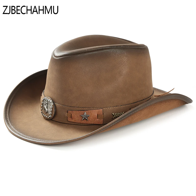 Fashion Vingate Cool Solid Leather Fedoras Hats For Men Women Summer