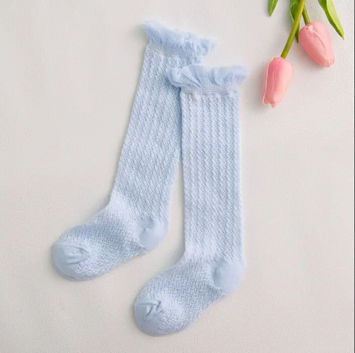 Тонкий по колено гольфы для новорожденных, малышей, девочек хлопковые однотонные Цвет тонкая трубка гольфы летний для новорожденных сетчатые Дышащие носки - Цвет: Blue Socks
