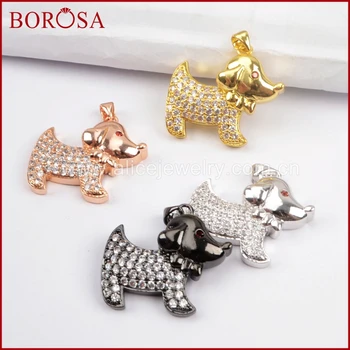 

BOROSA CZ Micro Pave Crystal Lovely Little Dog Pendants,Trendy Jewelry CZ White Zircon Fashion Pendant for Women Necklace WX781