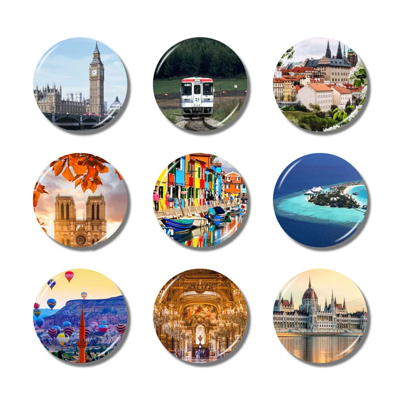 

Lychee Life City Scenic Series Fridge Magnet Round Shape Refrigerator Magnets Travel Souvenirs Home Kitchen Decoration