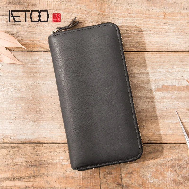 AETOO кошелек мужской длинный кожаный многофункциональный кошелек мужской клатч кожаный бумажник на молнии чехол-кошелек для телефона - Цвет: Черный