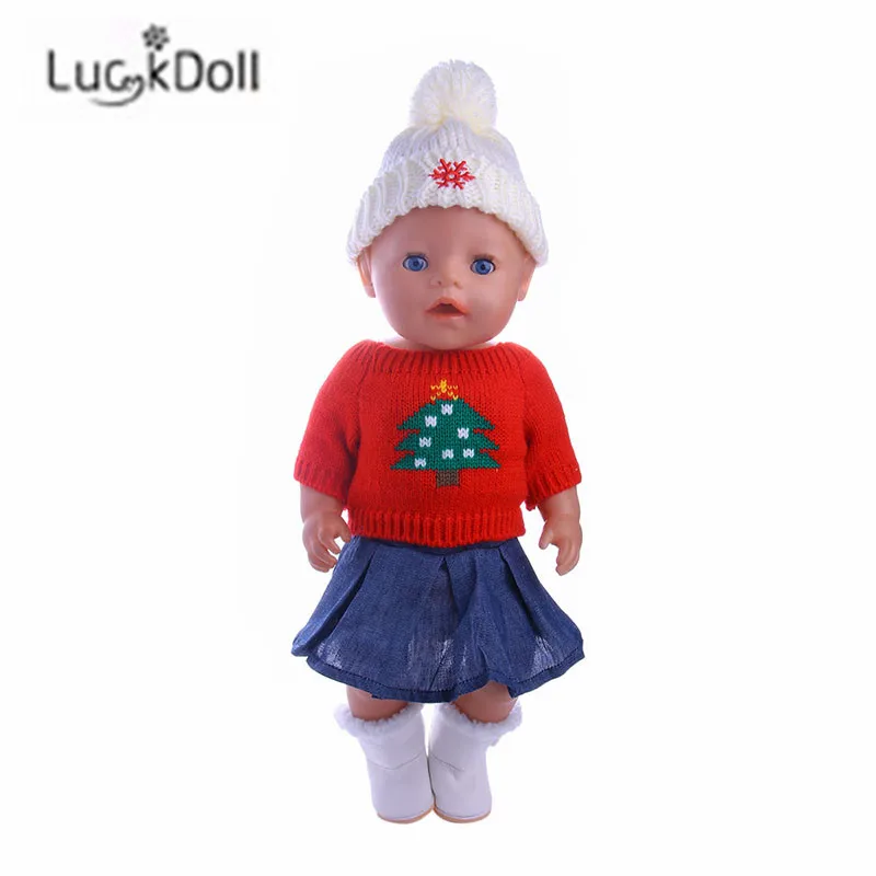 LUCKDOLL модный свитер+ джинсовая юбка+ шляпа подходит для 18 дюймов Американский 43 см аксессуары для кукол, игрушки для девочек, поколение, подарок