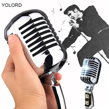

Retro Rock Vintage Classic Dynamic Elvis Metal Microphone Condenser Voice Audio Recording Network Host Singing Live Show Stage