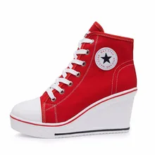 Star Women Shoes Platform 2017 Hidden Wedge Boots Shoes For Women High Heel Top Canvas Shoes Casual Shoes Ladies All Size 35-42