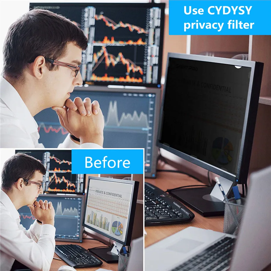 Computer Privacy Screen Filter for 27 inch Widescreen Display Monitors by AirMat Anti Glare Protector Film for Data Confidentiality. 27 Widescreen 16:9, Black