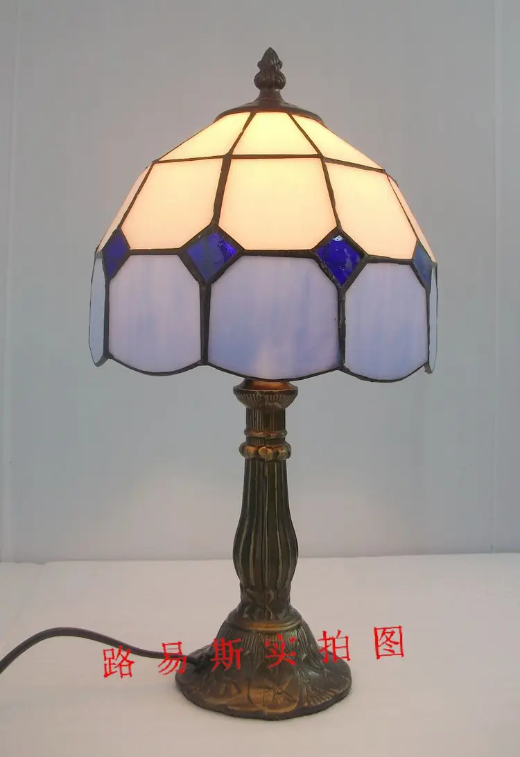 

20CM modern minimalist small table lamp Mediterranean blue glass decorated bedroom with den bedside cabinet