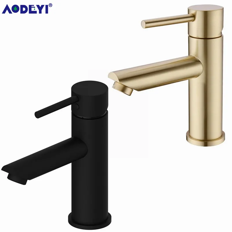 Günstig AODEYI Solide Messing Bad Wasserhahn Hot   Cold Water Tap Deck Montiert Installieren Einzigen Handgriff Waschbecken Wasserhahn Gebürstet Gold   schwarz
