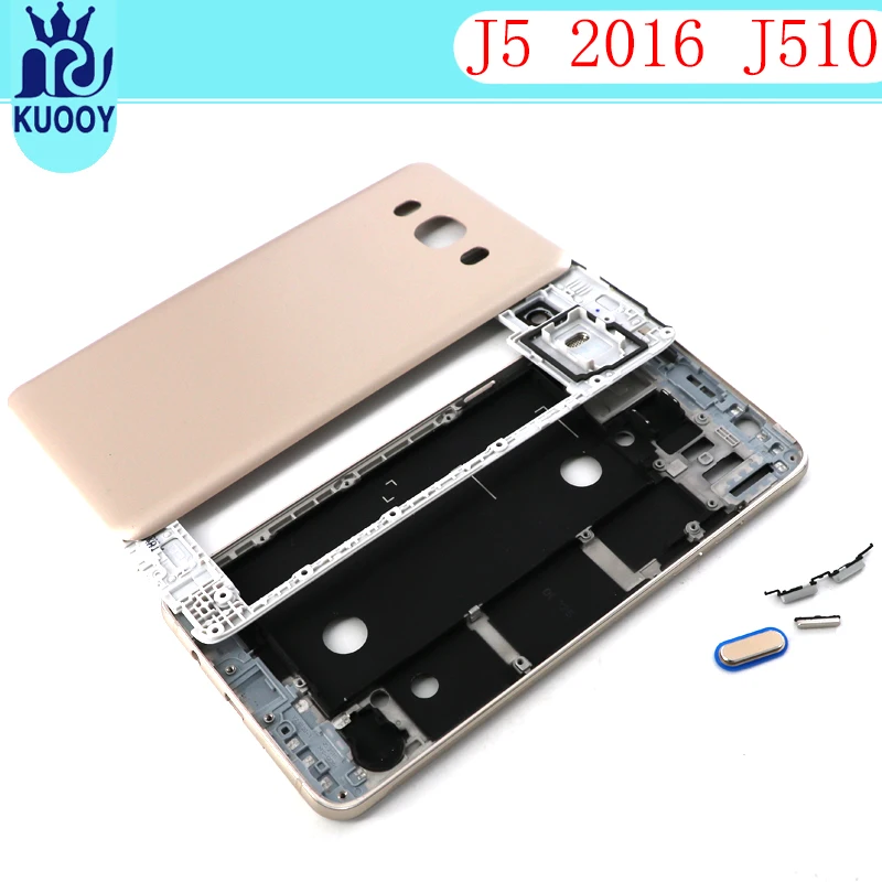 Для samsung Galaxy J5 J7 J510 J710 Передняя средняя рамка Задняя крышка батареи+ Боковая кнопка объектив камеры стекло Полный комплект корпус