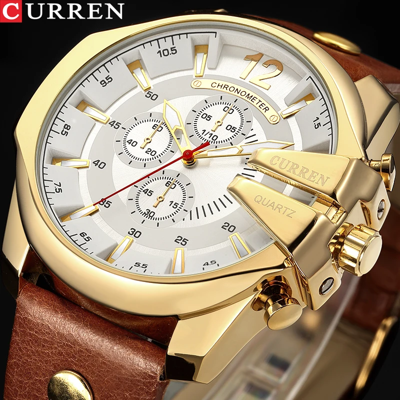 

Top Luxury Brand CURREN New Men Fashion Sports Quartz Watch Mens Genuine Leather Strap Waterproof Wristwatch Relogio Masculino