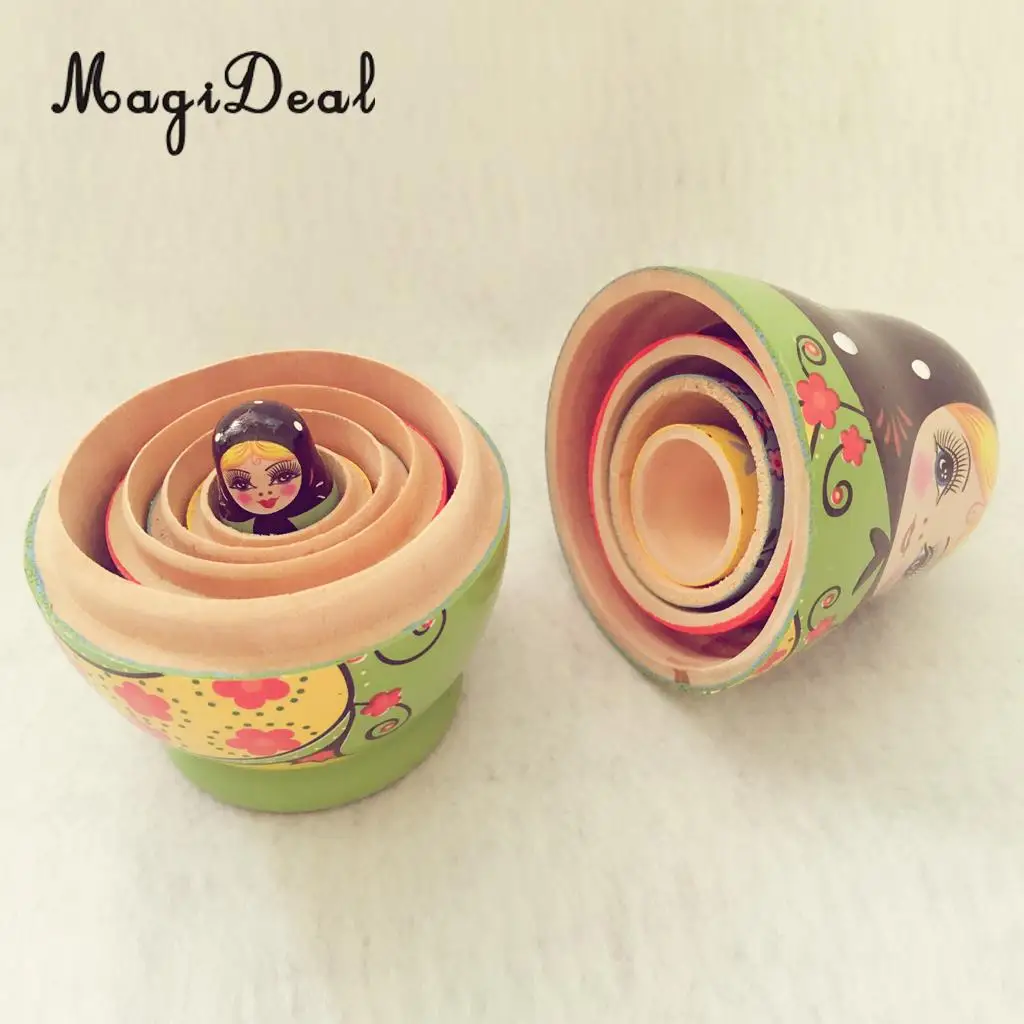 5Pcs/Set Painted Girls Wooden Russian Nesting Dolls Babushka Matryoshka Toys for Kids Children Home Baby Room Table Desk Decor