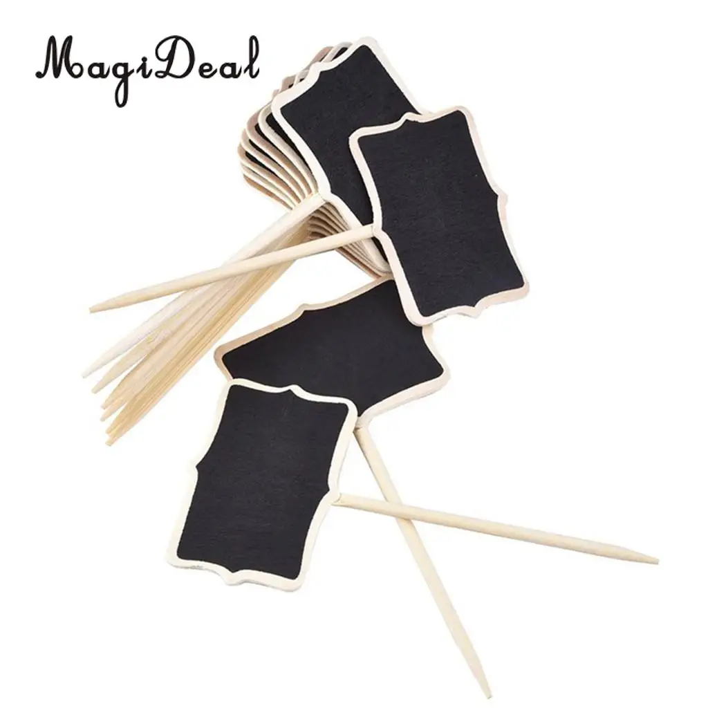 MagiDeal 10 Pieces Wooden Blackboard Chalkboard Message Board with Stick Tags Garden Nursery Pots Planters Flower Label Marker