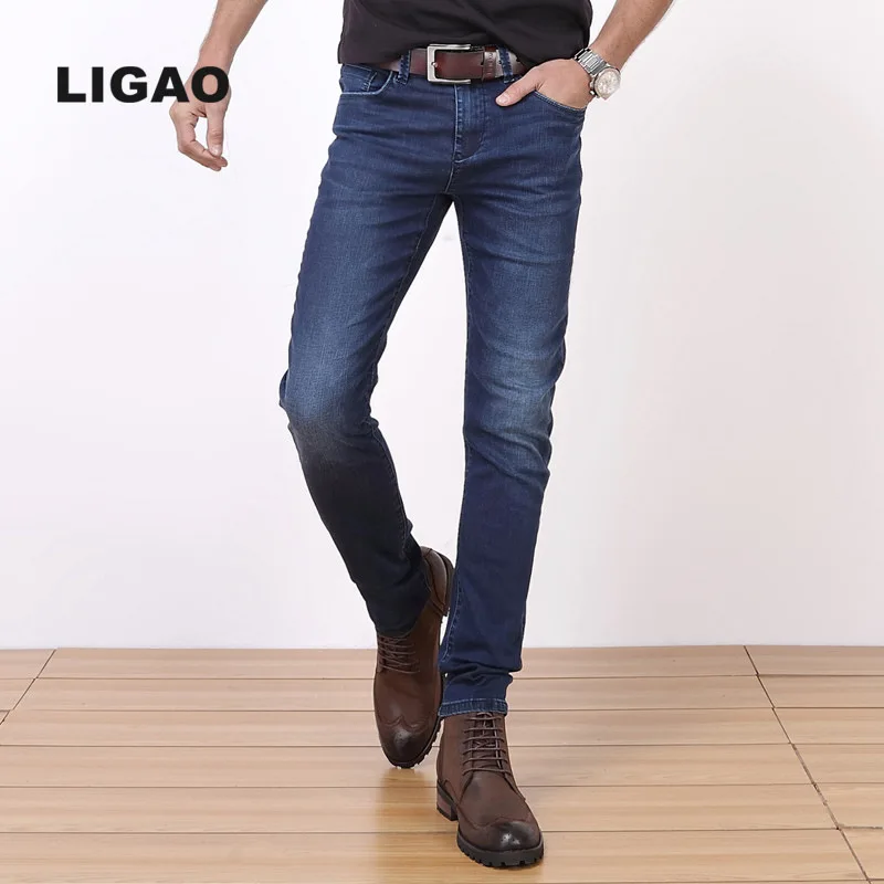 

LIGAO 2017 Men's Jeans Denim Jeans Men Male High Elastic Stretch Long Pants Light Blue Slim Slight Thin Comfortable Pant