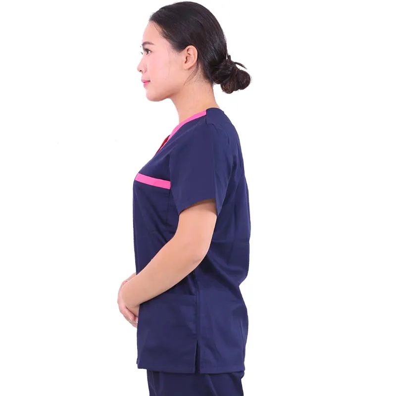 [Топ] Женская мода короткий рукав Скраб Топы макет обернуть Топ медицинская униформа