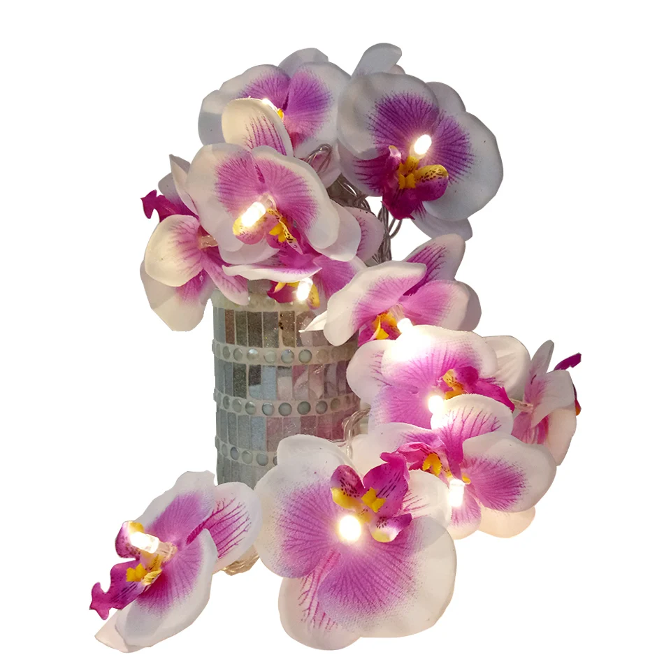 Ручной работы цветок орхидеи светодиодный огни строки, AA Батарея цветочный праздник освещения, Ваза Цветочная композиция, праздничное