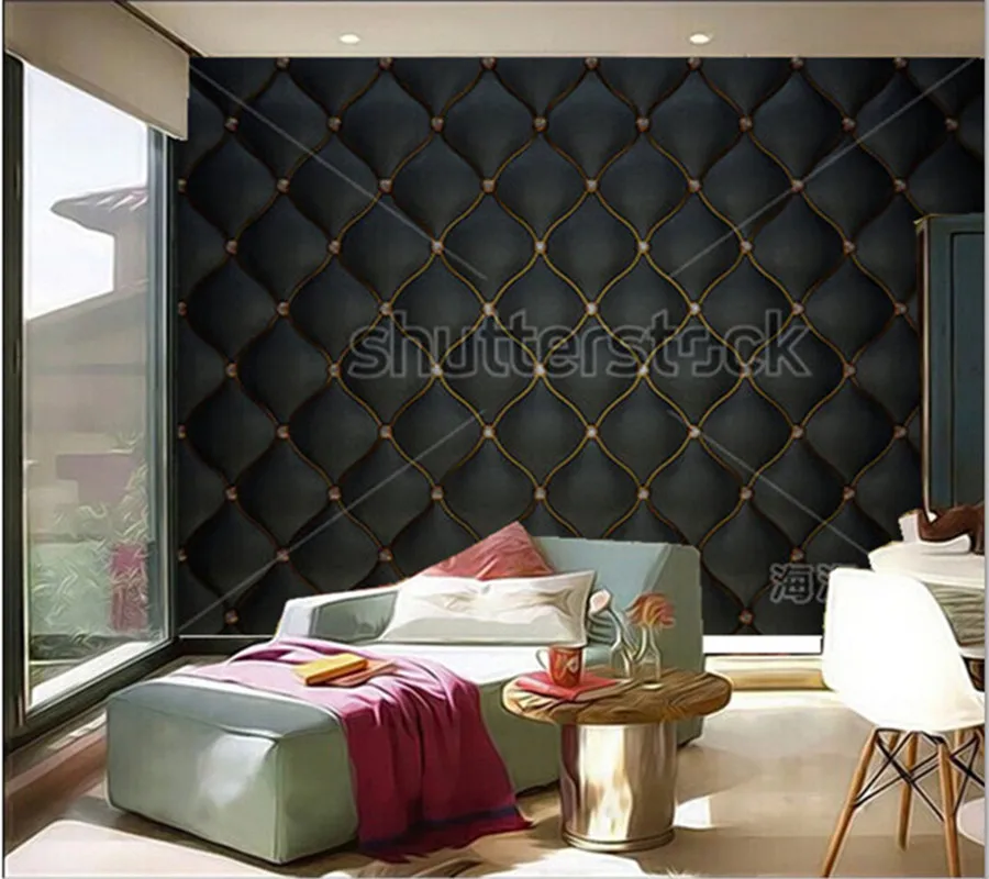 

Custom 3D murals,Black Buttoned luxury leather pattern with diamonds and gemstones ,living room sofa TV wall bedroom wall paper