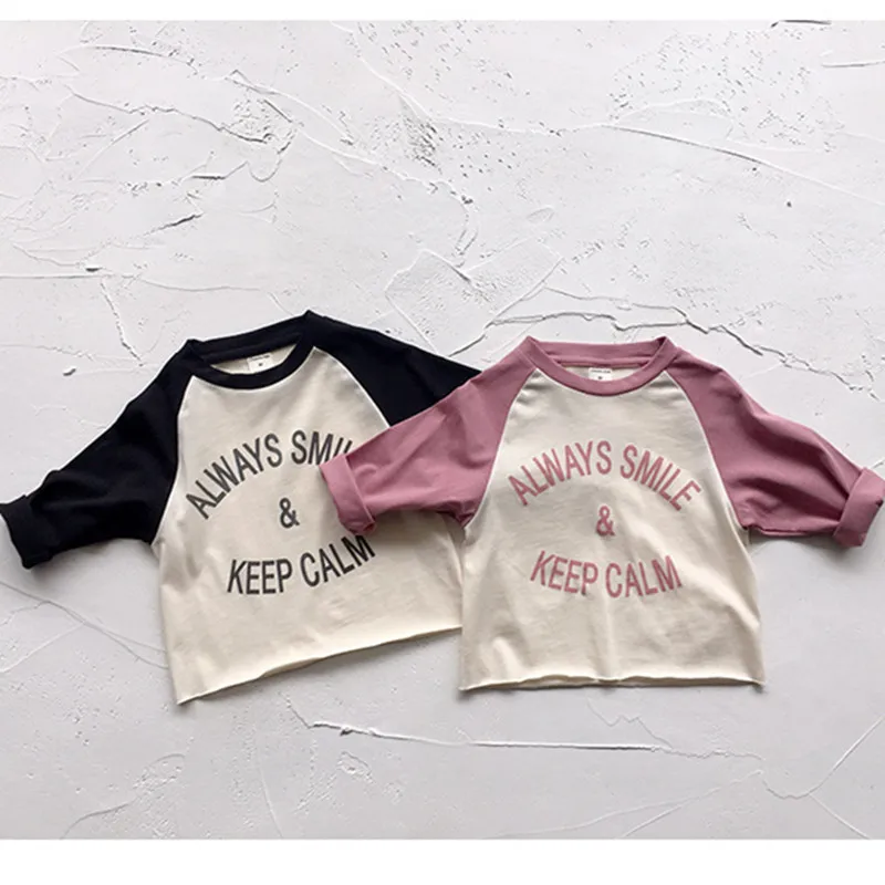 

2019 Spring new Toddlers Kids Letters Tops Korean Style Pure Cotton Baby Girls Boys T shirts Unisex Children Clothes Casual Tees