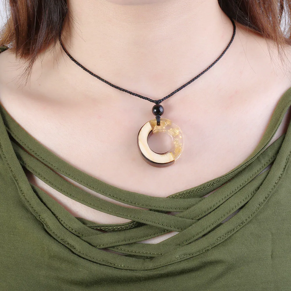 BOAKO дерево Смола ожерелье цепочка веревка ручной работы круглый кулон ожерелье для женщин мужчин Этнические путешествия ювелирные изделия колье