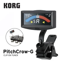 Korg pitchcrow G Клип-тюнер для гитары или бас-гитара с первая строка по сравнению с направленной против ветра, предупреждение, 24-часовое испытание работа от батареи