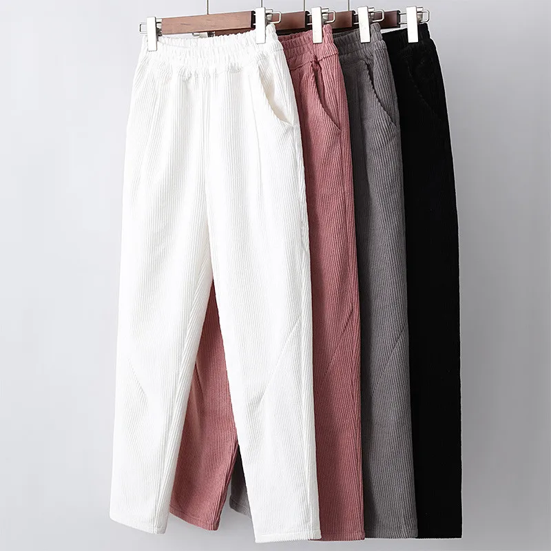 

White Corduroy Pants Women Pantalon Femme Elastic Waist Winter Pants Women Plus Size Harem Pants Black Corduroy Trousers C5580