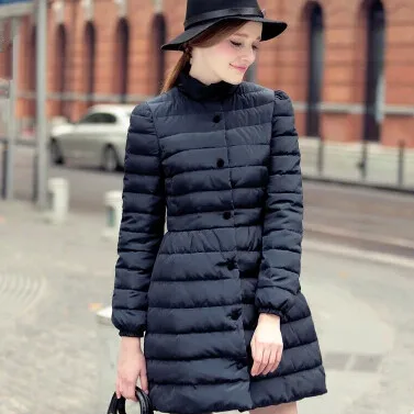 Новая хлопковая стеганая одежда с воротником-стойкой, осенняя зимняя верхняя одежда, модная женская куртка средней длины - Цвет: Черный