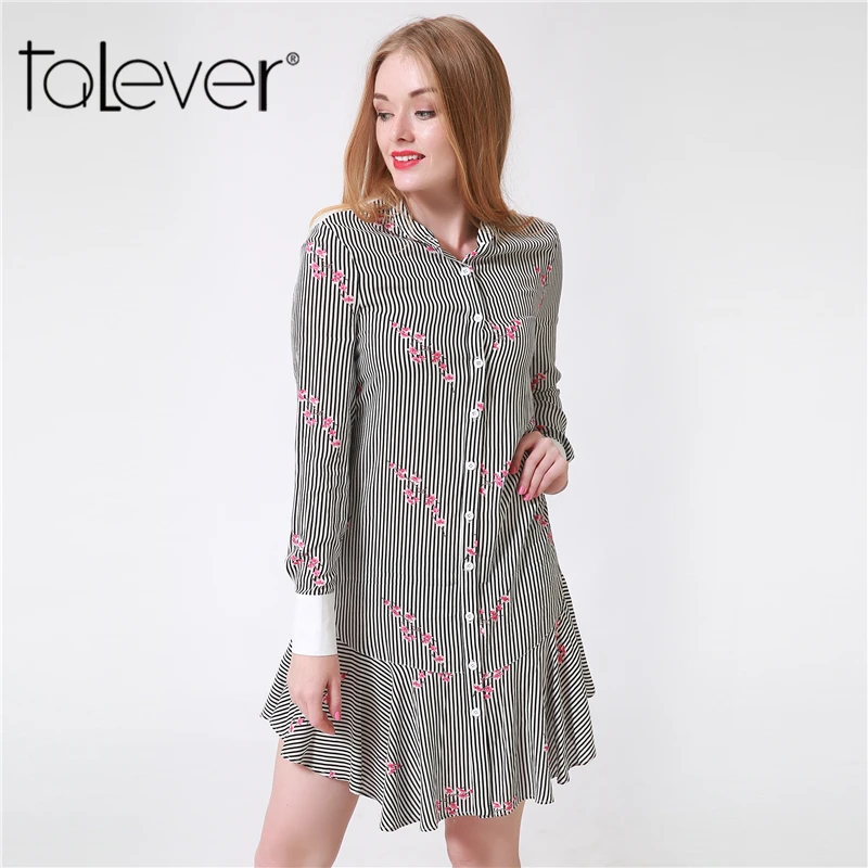 Women Autumn Floral Print Dress Casual Single Breasted Striped Dress Long Sleeve Female Dresss Patchwork Vestido Plus Size plus-floral-dress : image Women Autumn Floral Print Dress Casual Single Breasted Striped Dress Long Sleeve Female Dresss Patchwork Vestido Plus Size plus-floral-dress