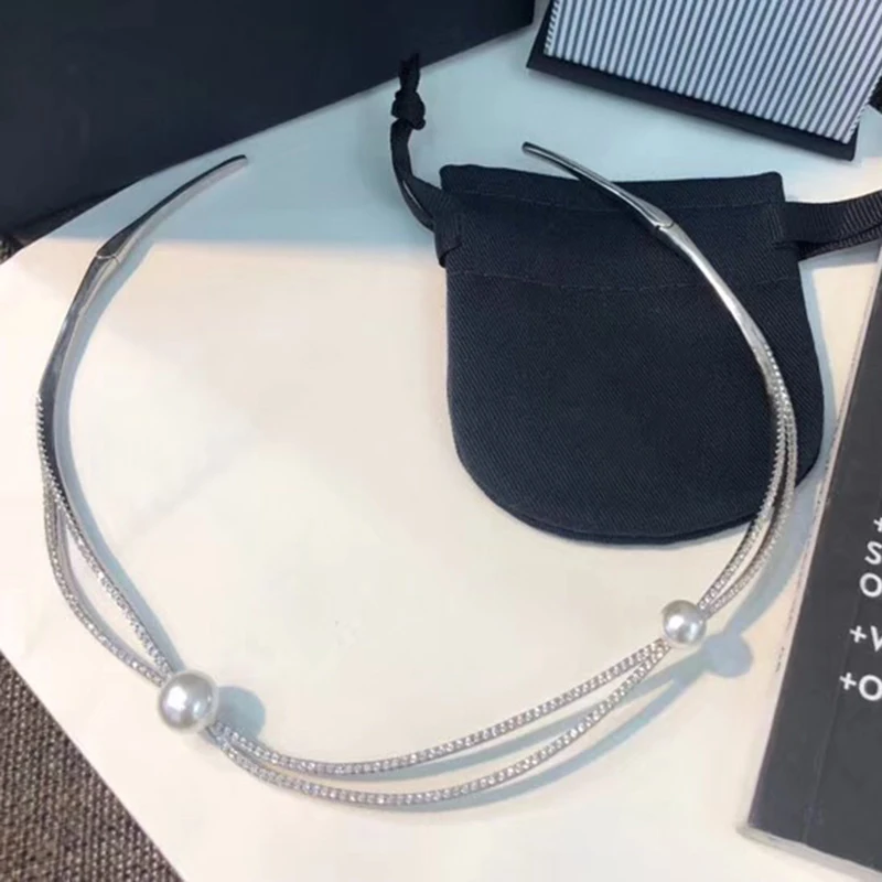 

Brand Pure 925 Sterling Silver Jewelry For Women Pearl Choker Neckalce 5A Torques Circle Necklace Silver Choker Party Necklace