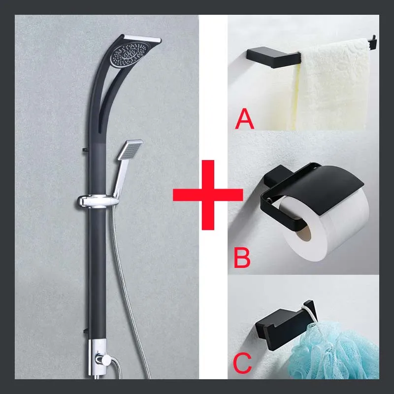 

3piece Bathroom Accessories Shower Panel Aluminium Alloy Shower Column Black Color With Raintal Shower Head With shower faucet