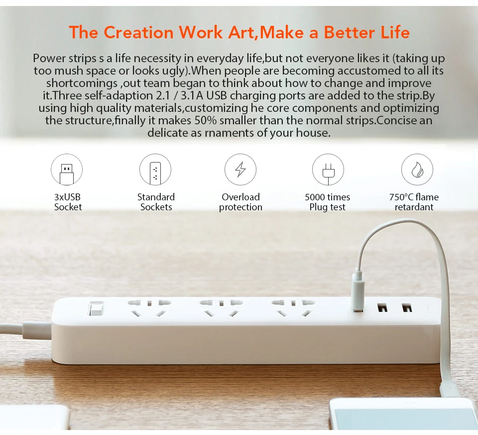 Original Xiaomi Mijia Smart Power Strip 3 2A Fast Charging USB Ports + 3 Sockets Xiaomi Xiaom MI Smart Home Black With Adapter (2)