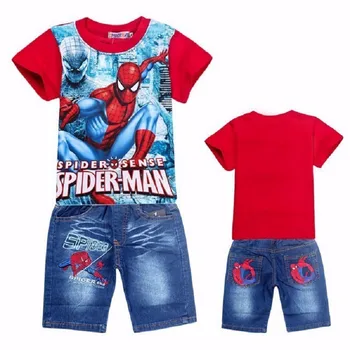 

2020 Kids Clothes Baby Boys Children Clothing Suits Teenage spiderman hero Boy Set Tshirt Jeans Cartoon Clothes Sports