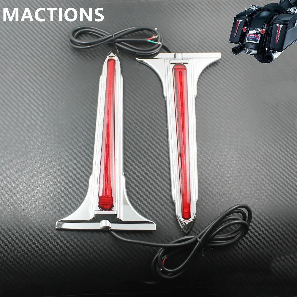 Chrome LED Brake Tail Light Rear Saddlebag Accents Lights w/ Red Lenses For Harley Touring 93 14