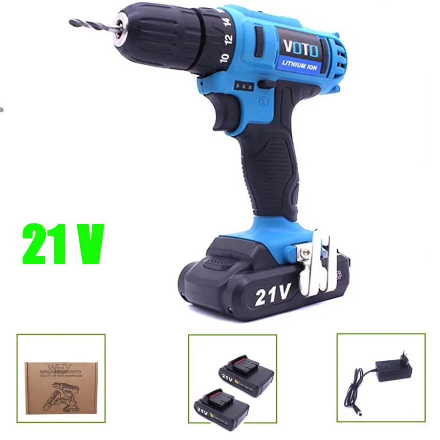 

VOTO 2*Battery Rechargeable Cordless Drill Electric Screwdriver Set Lithium Power Tools Screw Gun Driver 21V Blue 2018