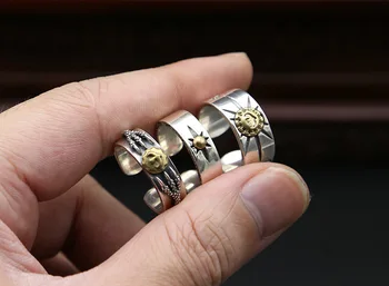 

Korean Vintage Japan Wind 925 Sterling Silver Golden Copper Inlay Ring bague anillos mujer anel aneis anelli bisuteria feminino