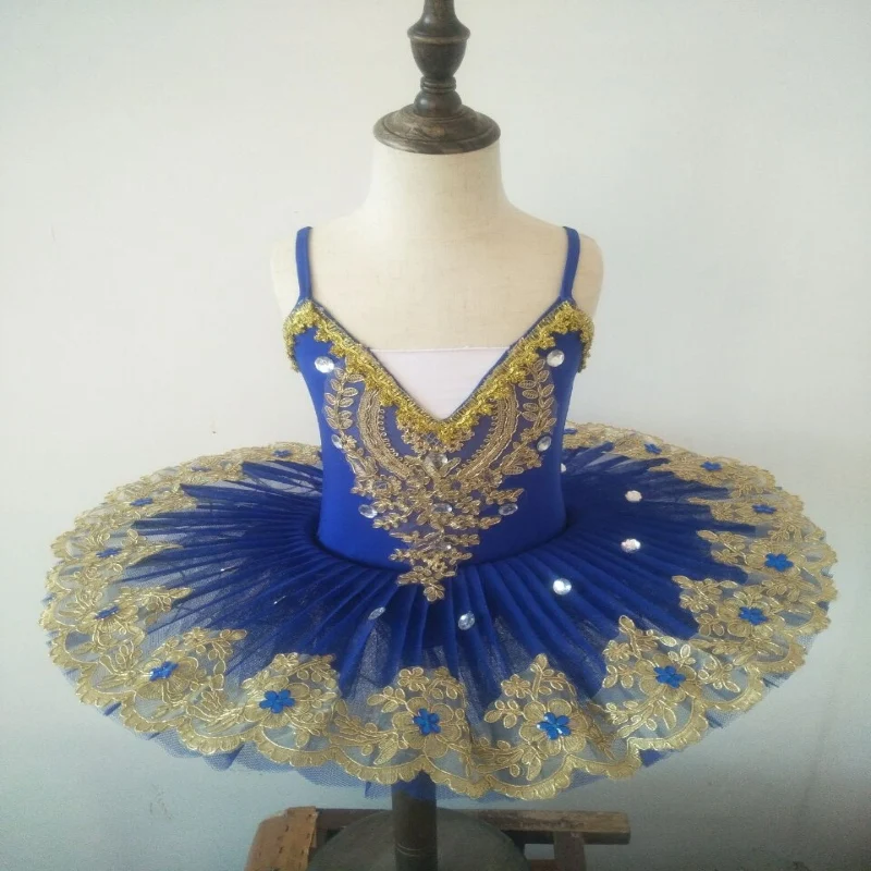 Balerine Femme Золотое кружевное классическое детское профессиональное балетное платье-пачка голубого цвета танцевальные костюмы детские - Цвет: Синий