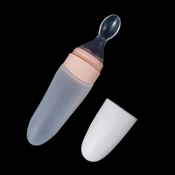 

1pc Infant Silicone Spoon Feeding Milk Bottle 90ml Baby Rice Cereal Eat-bottle Solid Feeding Utensils Spoon