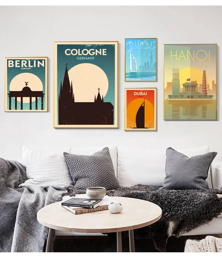 

World Travel Berlin Cologne Dubai Hanoi Poster Canvas Painting Wall art Posters and Prints Pictures For Living Room Decor